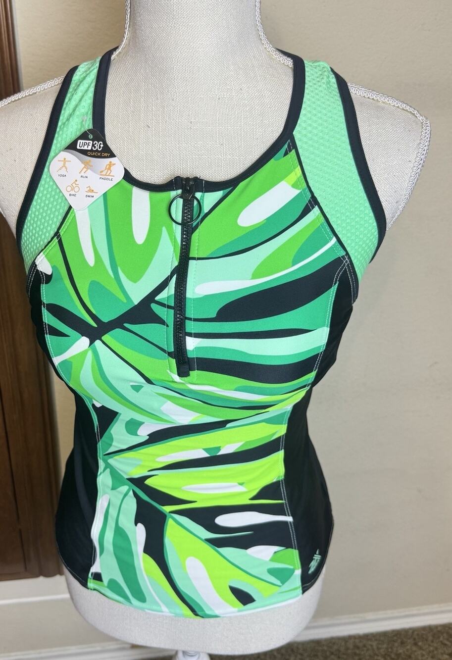 NWT ZeroXposur Green Scuba Tankini Swim Top Workout Tank UPF 30+ Stretch XS 6